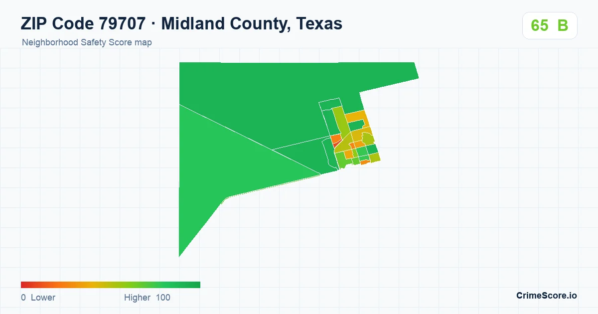 ZIP Code 79707 in Midland County, Texas neighborhood Safety Score map