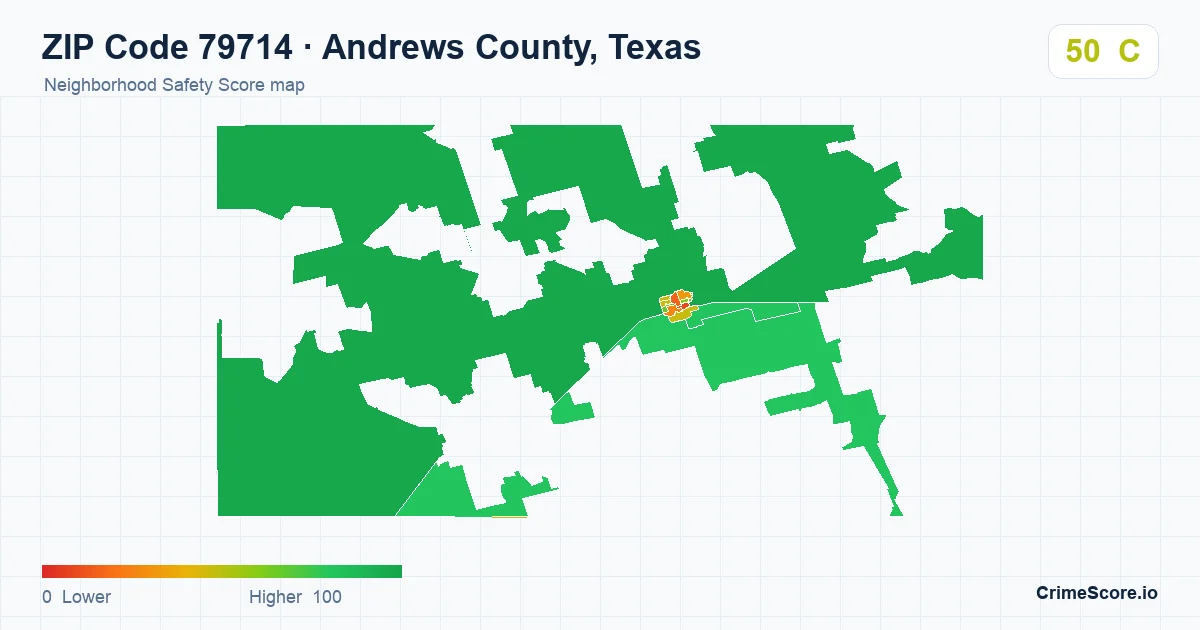 ZIP Code 79714 in Andrews County, Texas neighborhood Safety Score map