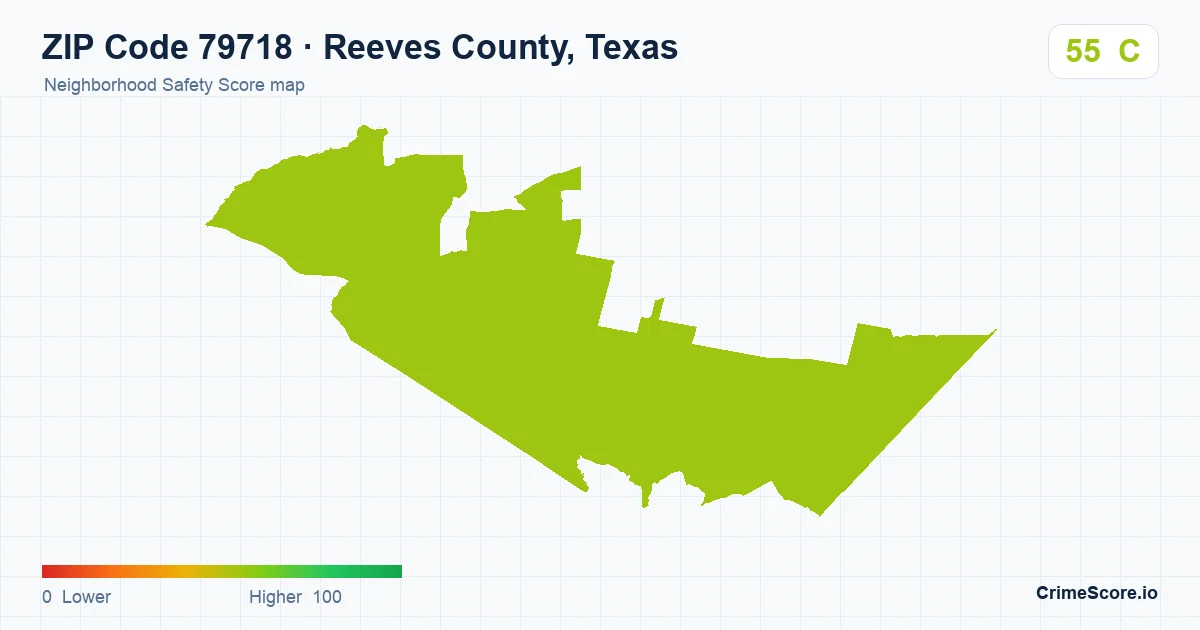 ZIP Code 79718 in Reeves County, Texas neighborhood Safety Score map