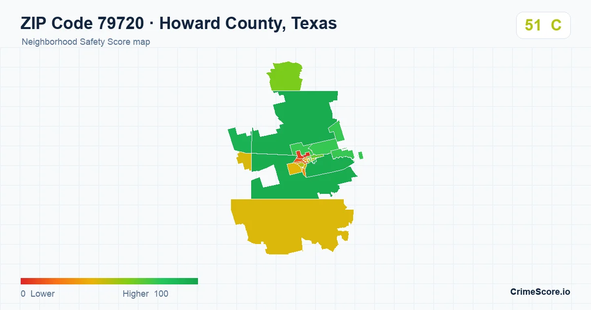 ZIP Code 79720 in Howard County, Texas neighborhood Safety Score map