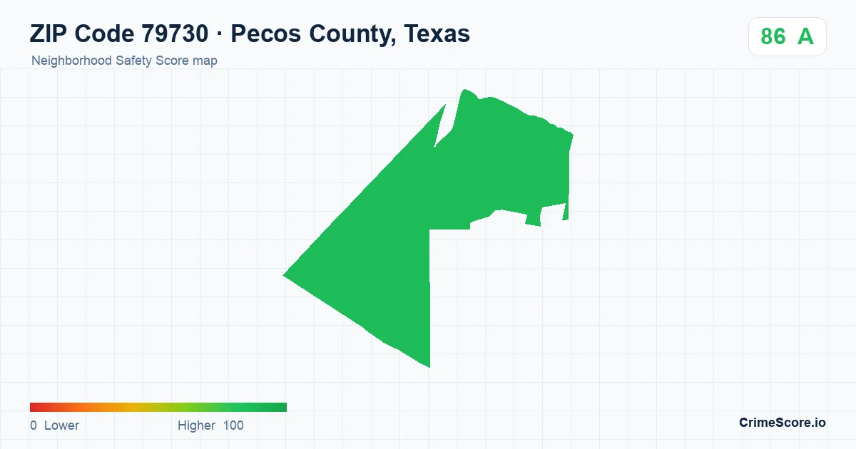 ZIP Code 79730 in Pecos County, Texas neighborhood Safety Score map