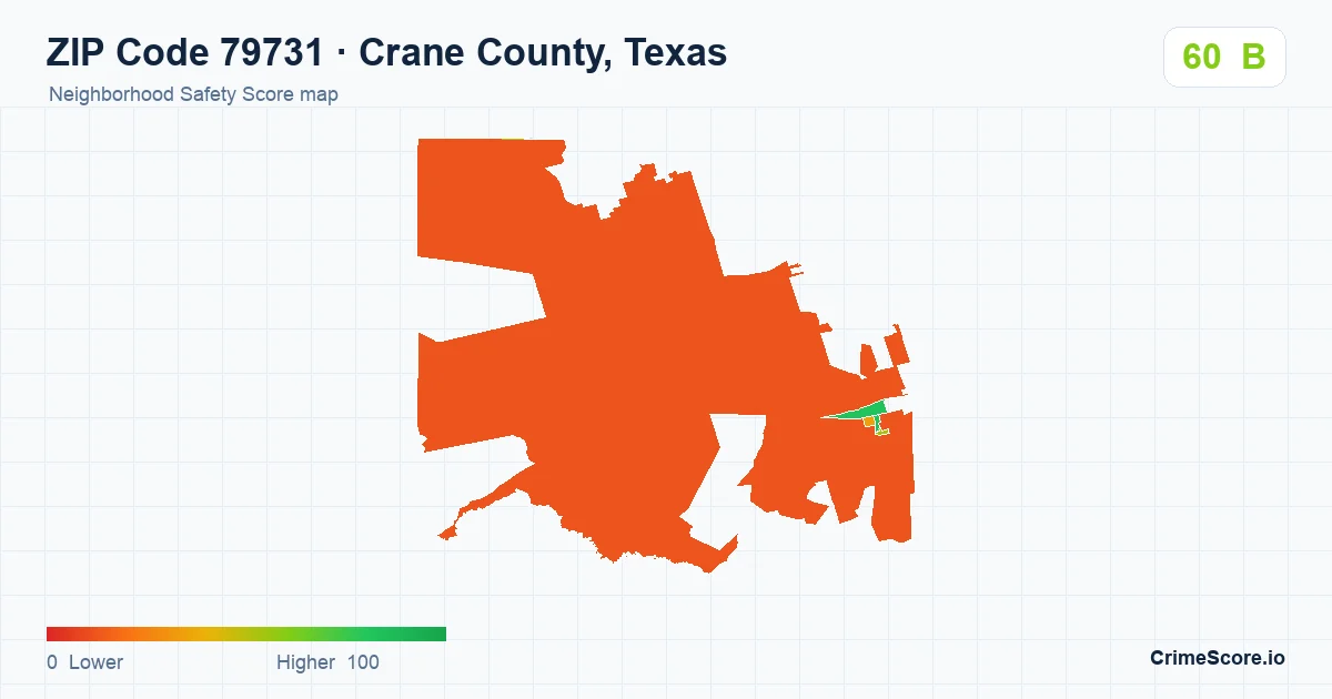 ZIP Code 79731 in Crane County, Texas neighborhood Safety Score map