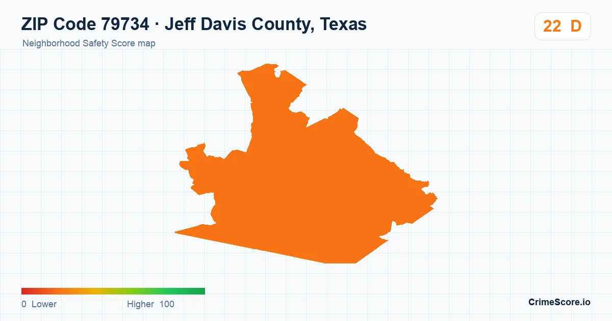 ZIP Code 79734 in Jeff Davis County, Texas neighborhood Safety Score map