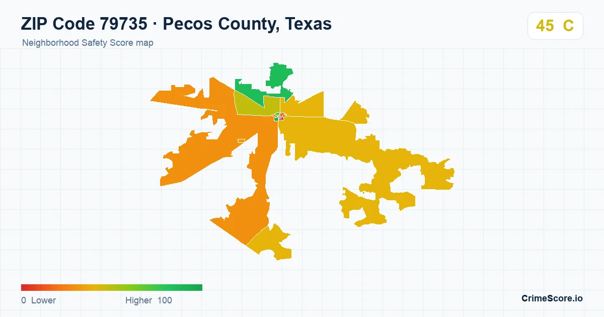 ZIP Code 79735 in Pecos County, Texas neighborhood Safety Score map