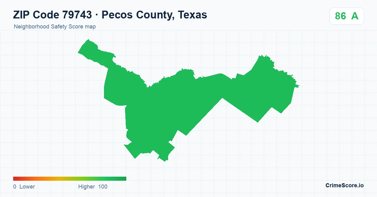ZIP Code 79743 in Pecos County, Texas neighborhood Safety Score map