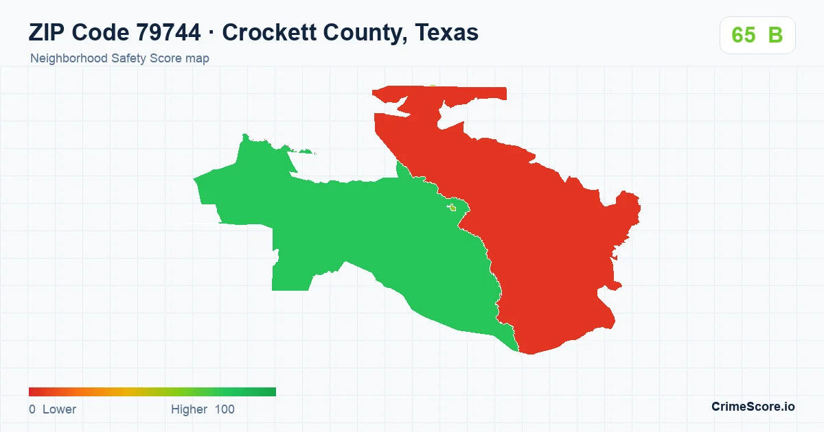 ZIP Code 79744 in Crockett County, Texas neighborhood Safety Score map