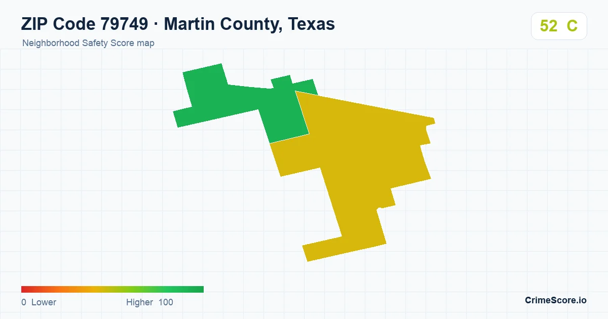 ZIP Code 79749 in Martin County, Texas neighborhood Safety Score map