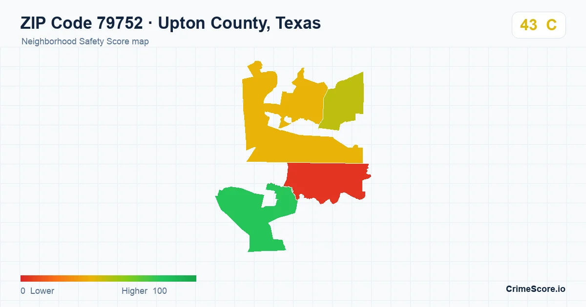 ZIP Code 79752 in Upton County, Texas neighborhood Safety Score map