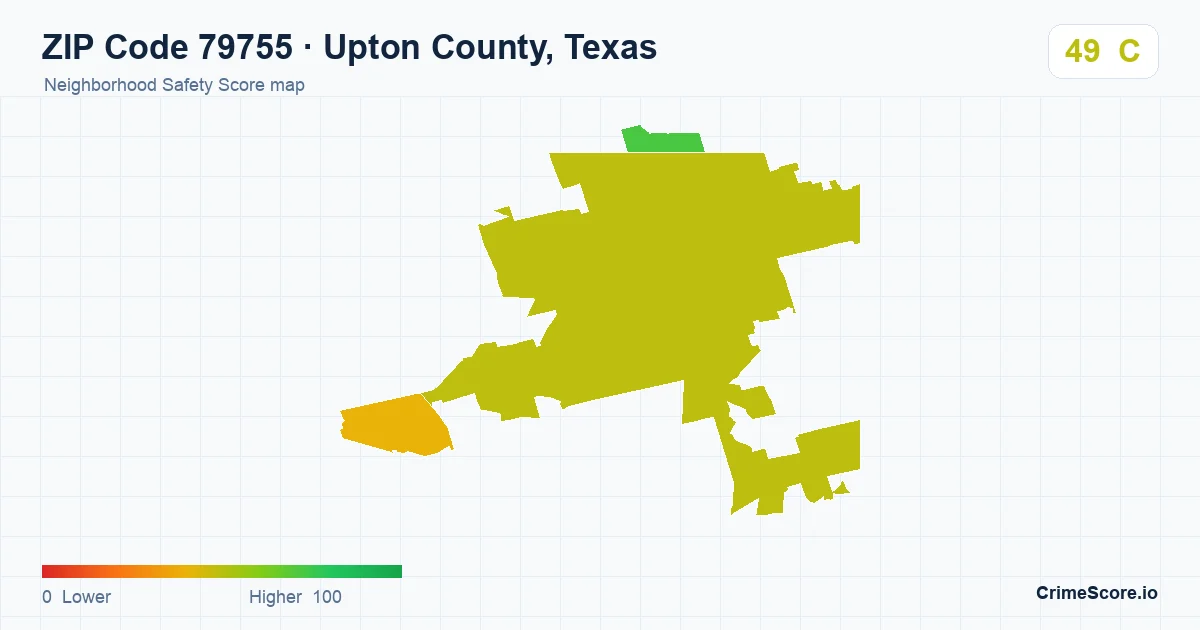 ZIP Code 79755 in Upton County, Texas neighborhood Safety Score map
