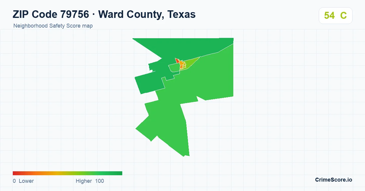 ZIP Code 79756 in Ward County, Texas neighborhood Safety Score map