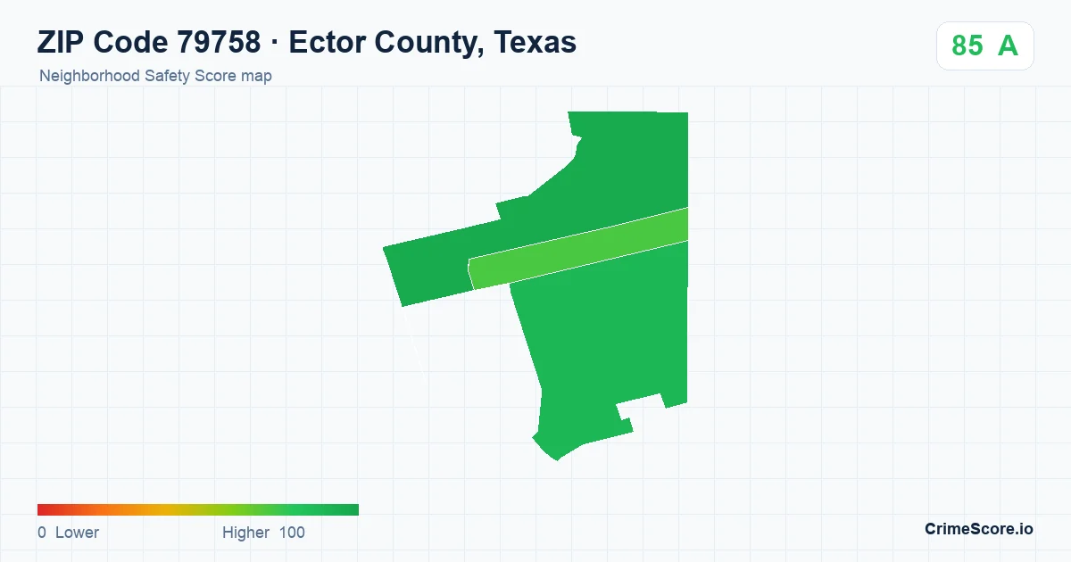 ZIP Code 79758 in Ector County, Texas neighborhood Safety Score map