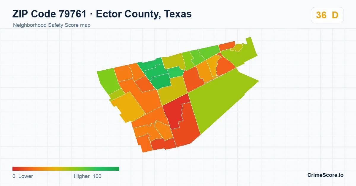 ZIP Code 79761 in Ector County, Texas neighborhood Safety Score map