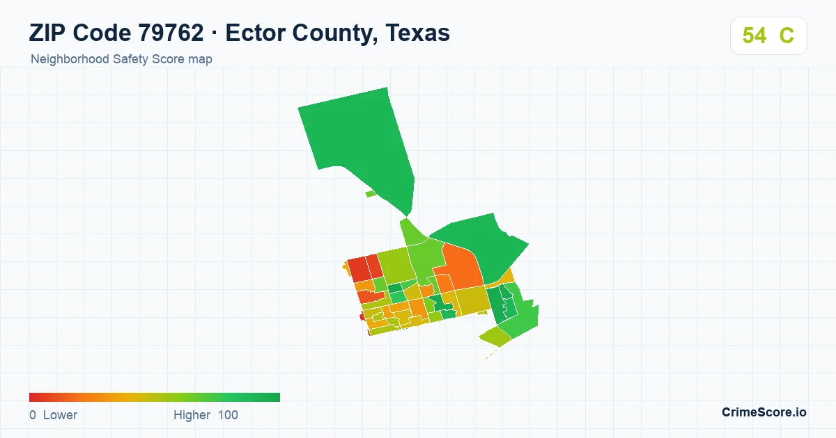 ZIP Code 79762 in Ector County, Texas neighborhood Safety Score map