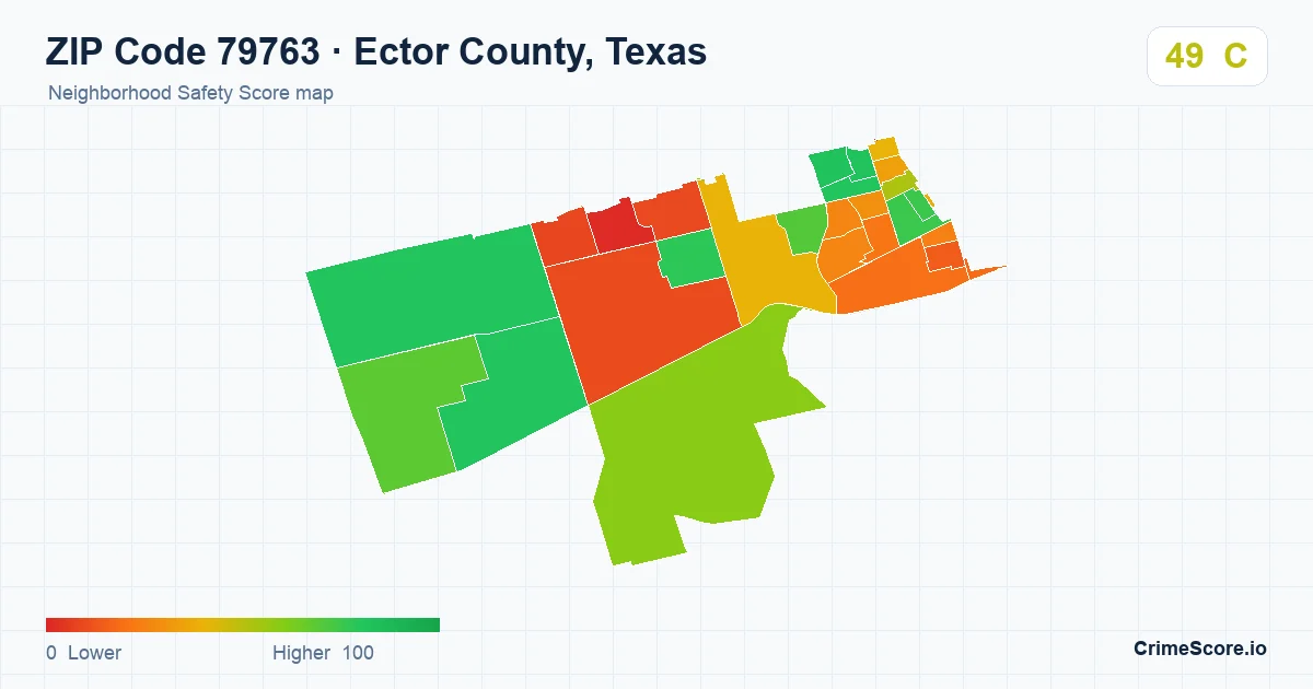 ZIP Code 79763 in Ector County, Texas neighborhood Safety Score map