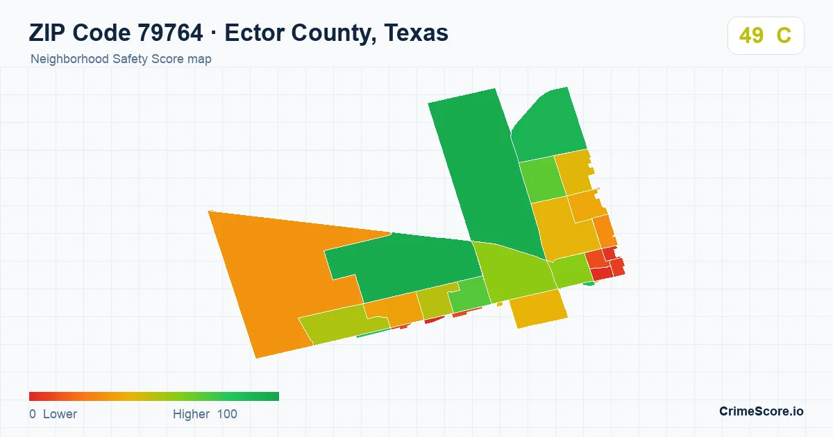ZIP Code 79764 in Ector County, Texas neighborhood Safety Score map