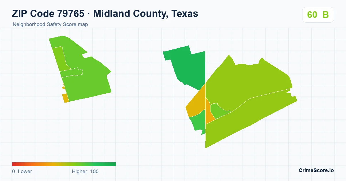 ZIP Code 79765 in Midland County, Texas neighborhood Safety Score map