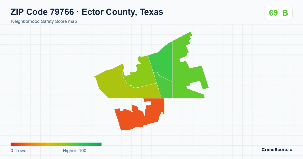 ZIP Code 79766 in Ector County, Texas neighborhood Safety Score map