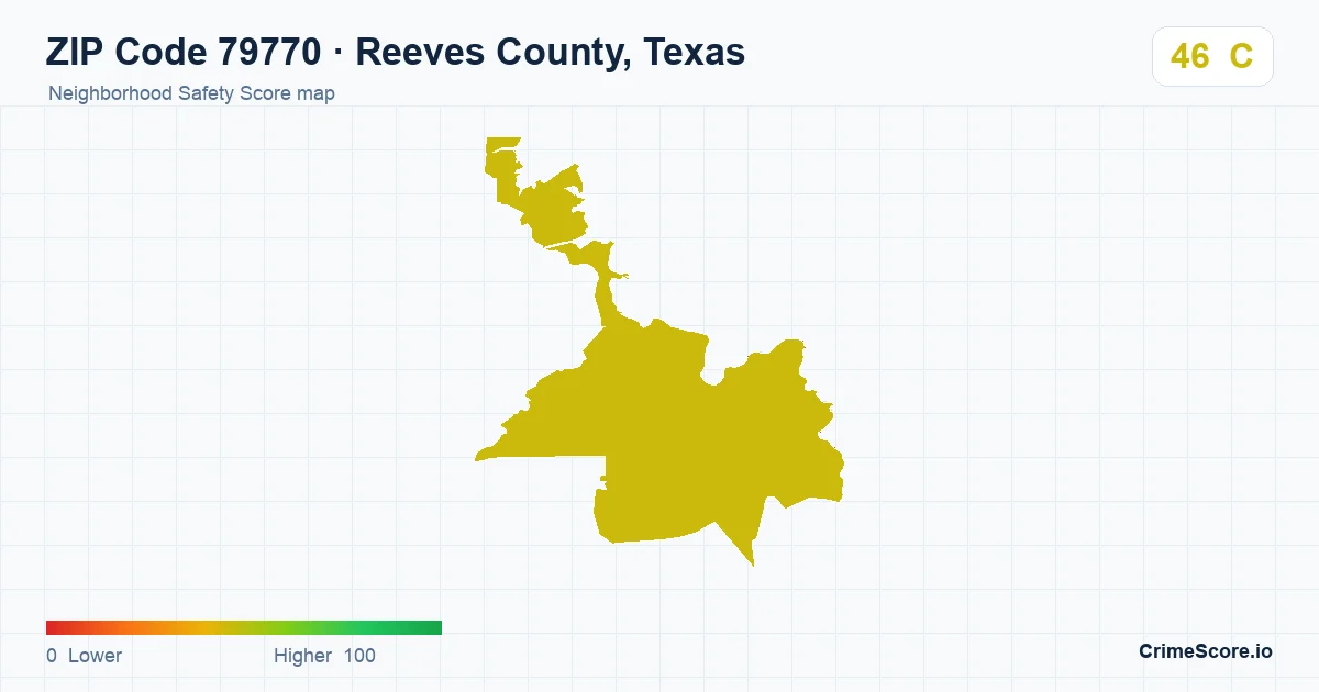 ZIP Code 79770 in Reeves County, Texas neighborhood Safety Score map