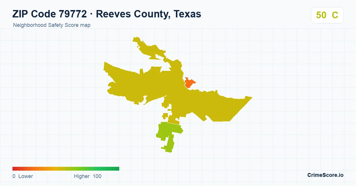 ZIP Code 79772 in Reeves County, Texas neighborhood Safety Score map