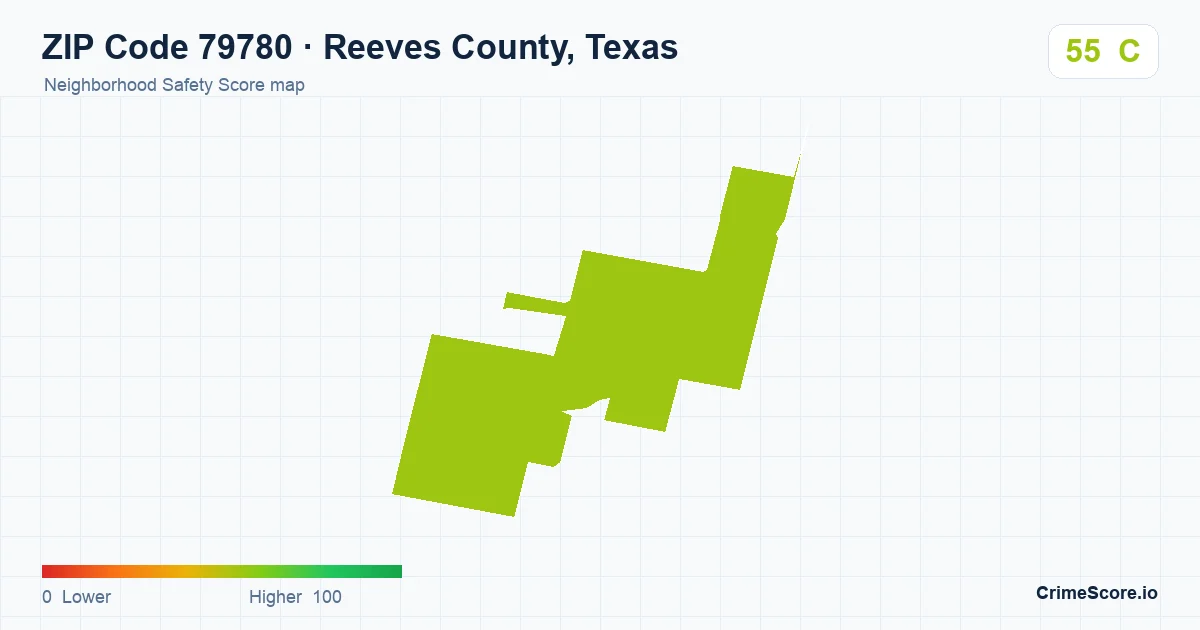 ZIP Code 79780 in Reeves County, Texas neighborhood Safety Score map