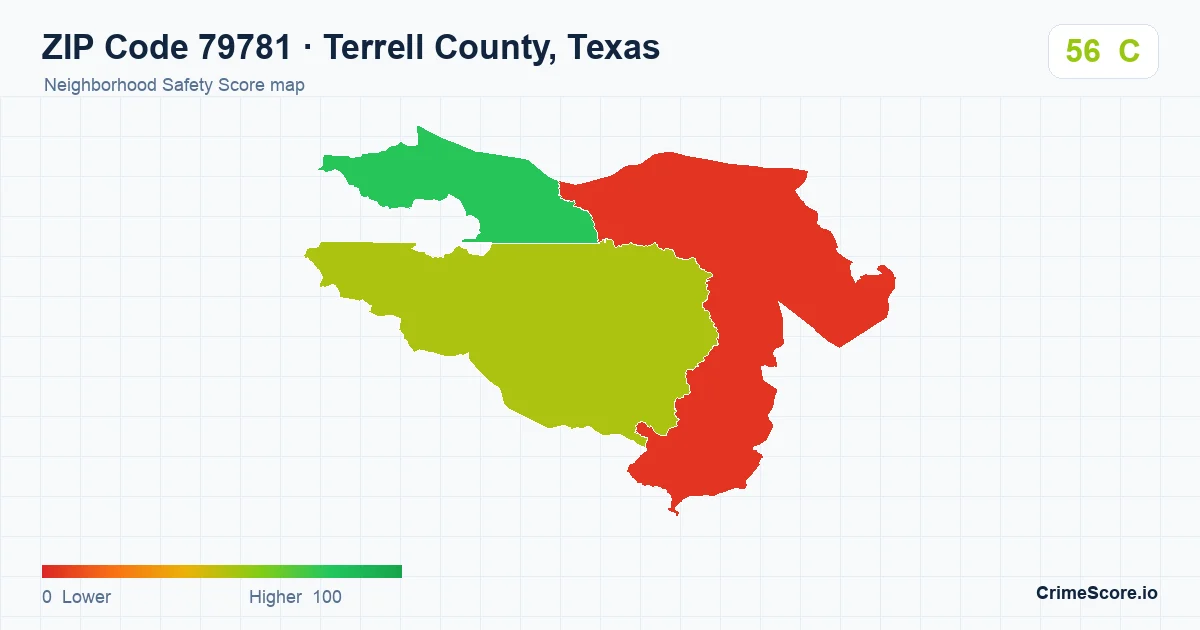 ZIP Code 79781 in Terrell County, Texas neighborhood Safety Score map