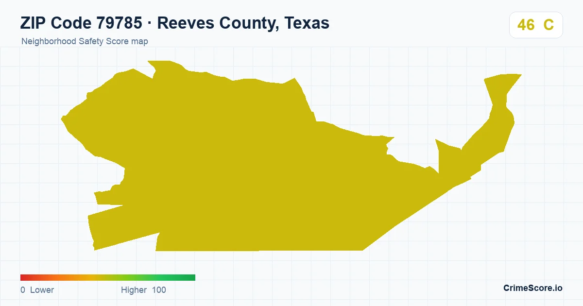 ZIP Code 79785 in Reeves County, Texas neighborhood Safety Score map