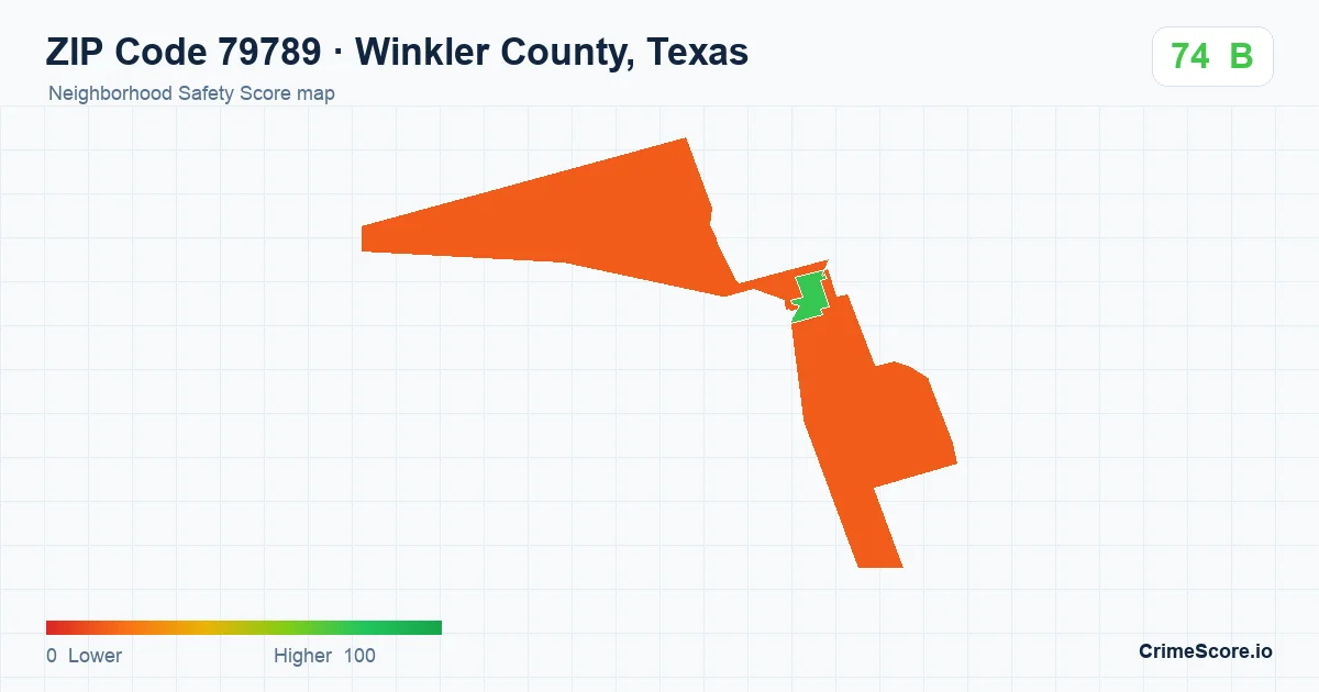ZIP Code 79789 in Winkler County, Texas neighborhood Safety Score map
