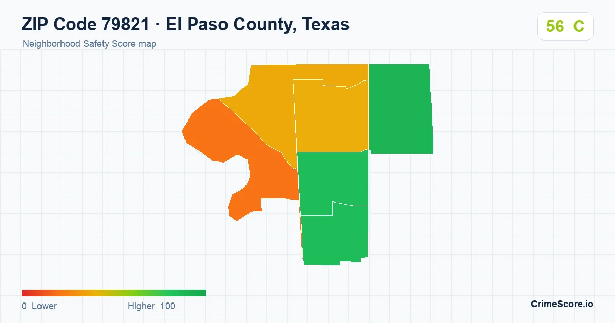 ZIP Code 79821 in El Paso County, Texas neighborhood Safety Score map