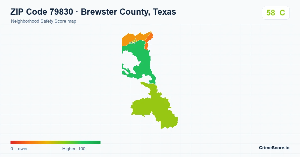 ZIP Code 79830 in Brewster County, Texas neighborhood Safety Score map