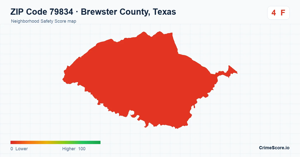 ZIP Code 79834 in Brewster County, Texas neighborhood Safety Score map