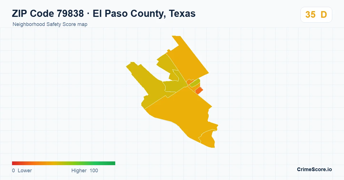 ZIP Code 79838 in El Paso County, Texas neighborhood Safety Score map