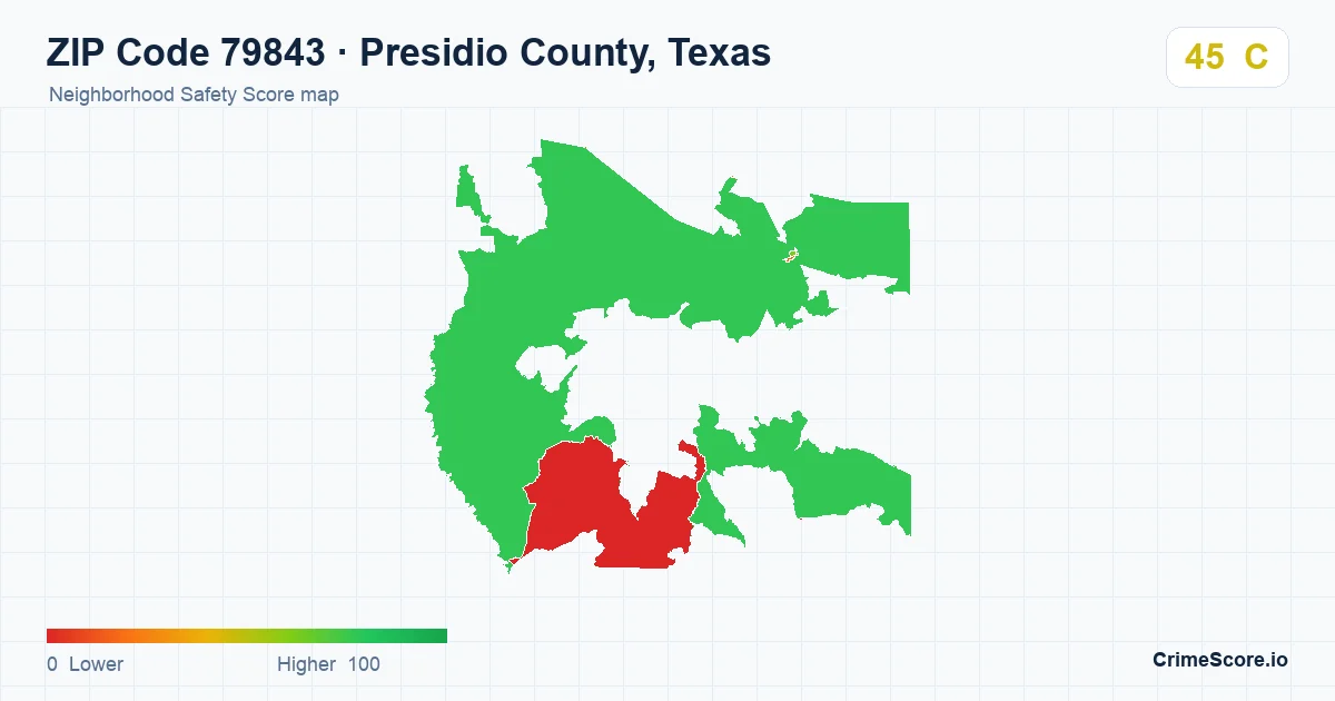 ZIP Code 79843 in Presidio County, Texas neighborhood Safety Score map