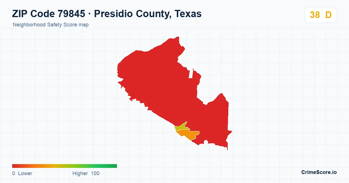 ZIP Code 79845 in Presidio County, Texas neighborhood Safety Score map