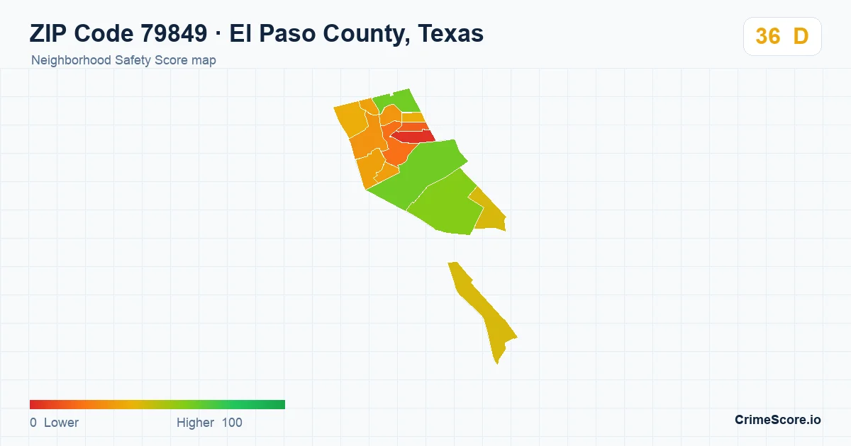 ZIP Code 79849 in El Paso County, Texas neighborhood Safety Score map