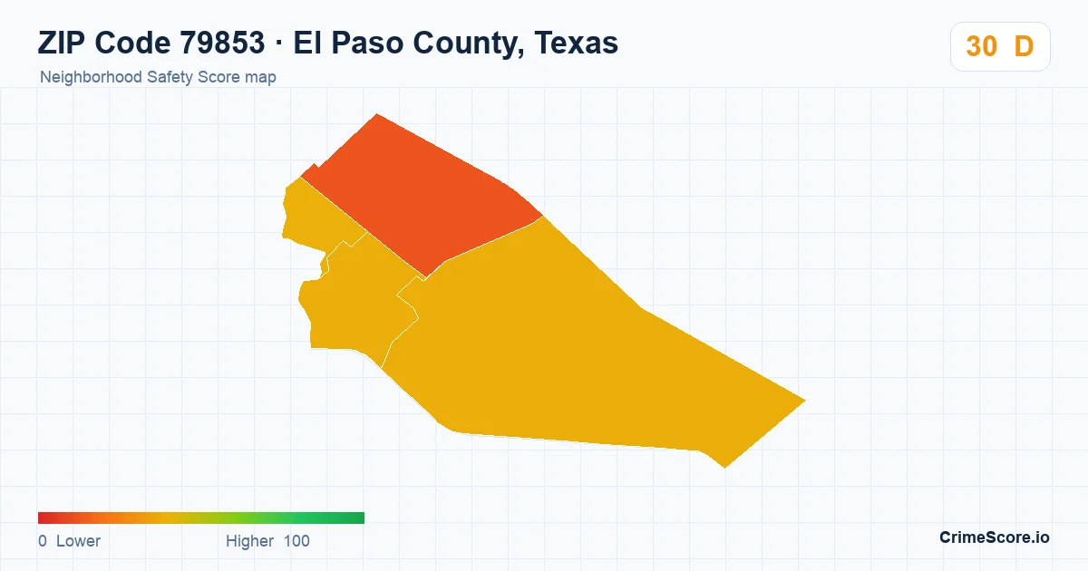 ZIP Code 79853 in El Paso County, Texas neighborhood Safety Score map