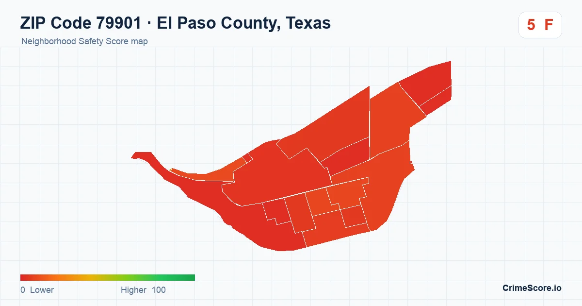 ZIP Code 79901 in El Paso County, Texas neighborhood Safety Score map