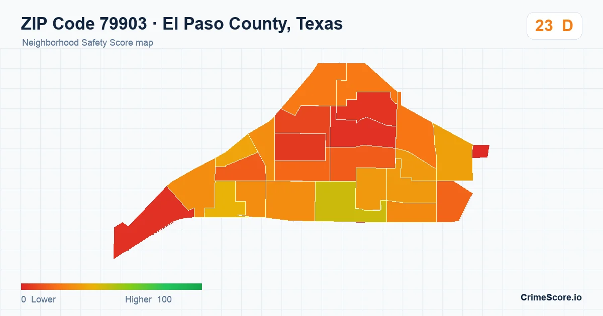 ZIP Code 79903 in El Paso County, Texas neighborhood Safety Score map
