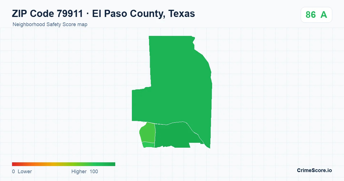 ZIP Code 79911 in El Paso County, Texas neighborhood Safety Score map
