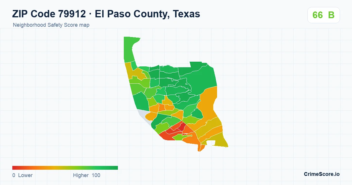ZIP Code 79912 in El Paso County, Texas neighborhood Safety Score map