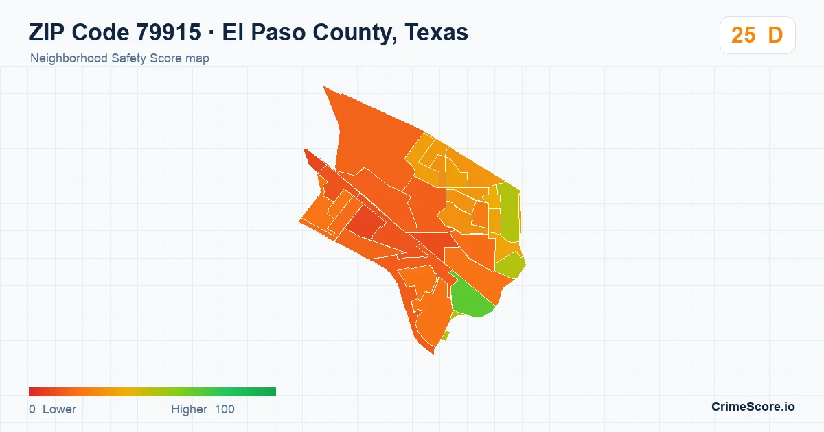 ZIP Code 79915 in El Paso County, Texas neighborhood Safety Score map