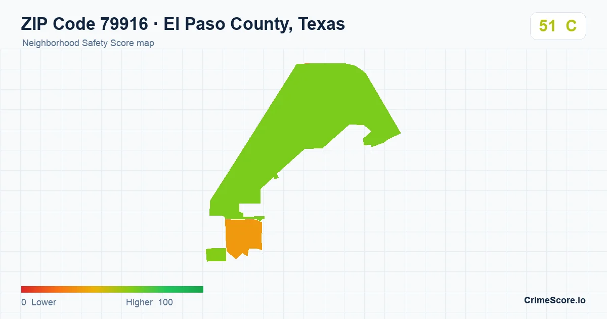 ZIP Code 79916 in El Paso County, Texas neighborhood Safety Score map