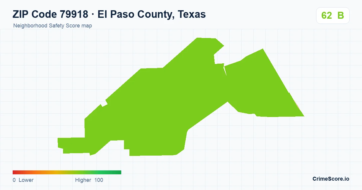ZIP Code 79918 in El Paso County, Texas neighborhood Safety Score map