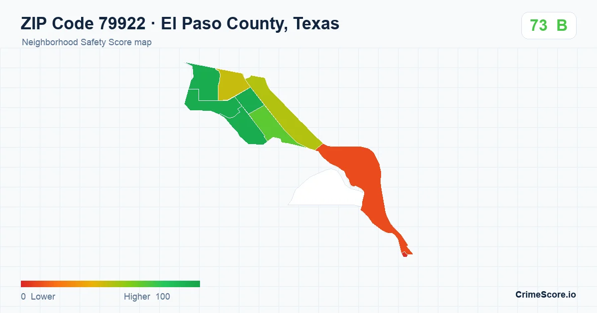 ZIP Code 79922 in El Paso County, Texas neighborhood Safety Score map