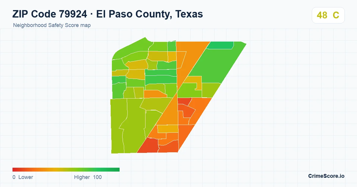 ZIP Code 79924 in El Paso County, Texas neighborhood Safety Score map