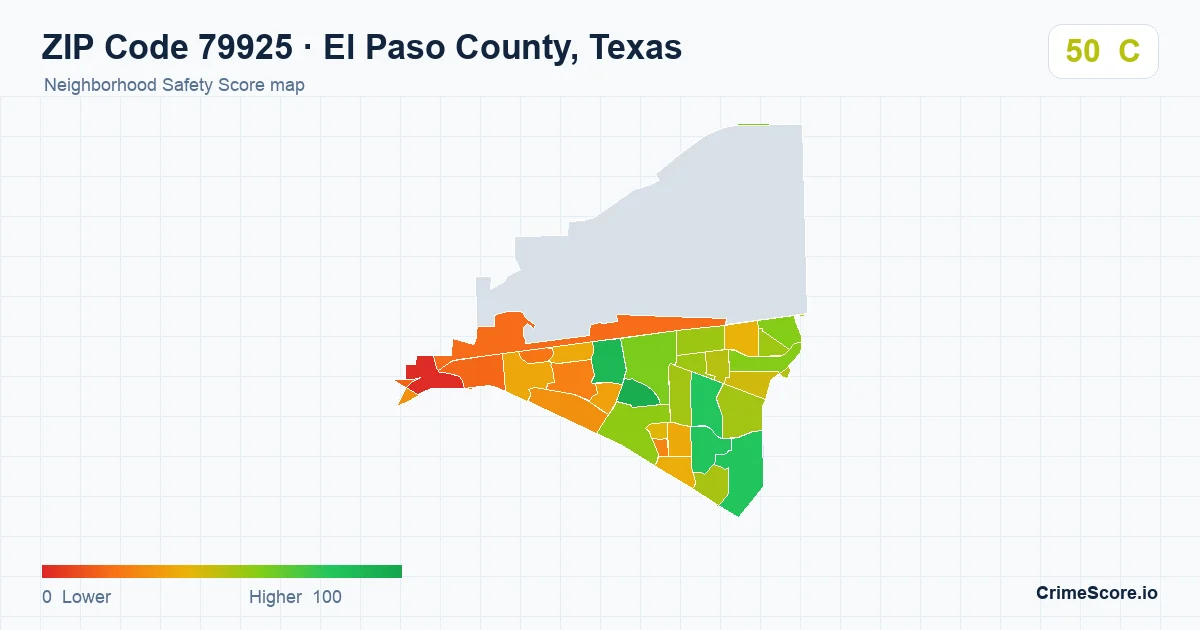 ZIP Code 79925 in El Paso County, Texas neighborhood Safety Score map