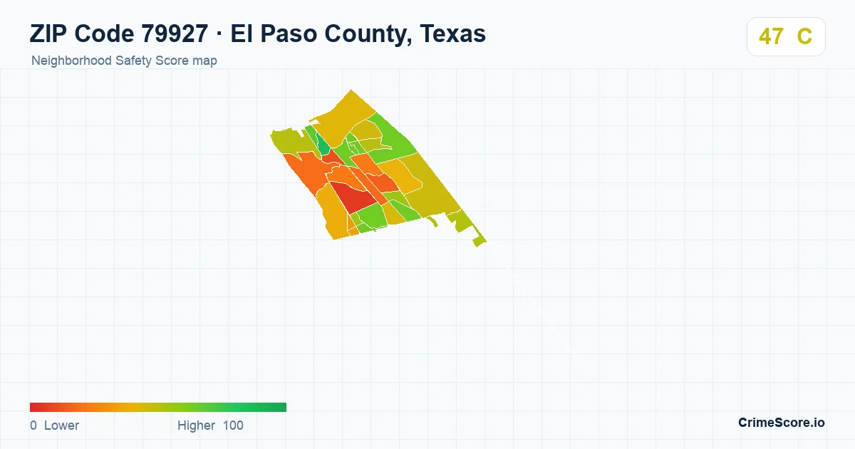 ZIP Code 79927 in El Paso County, Texas neighborhood Safety Score map