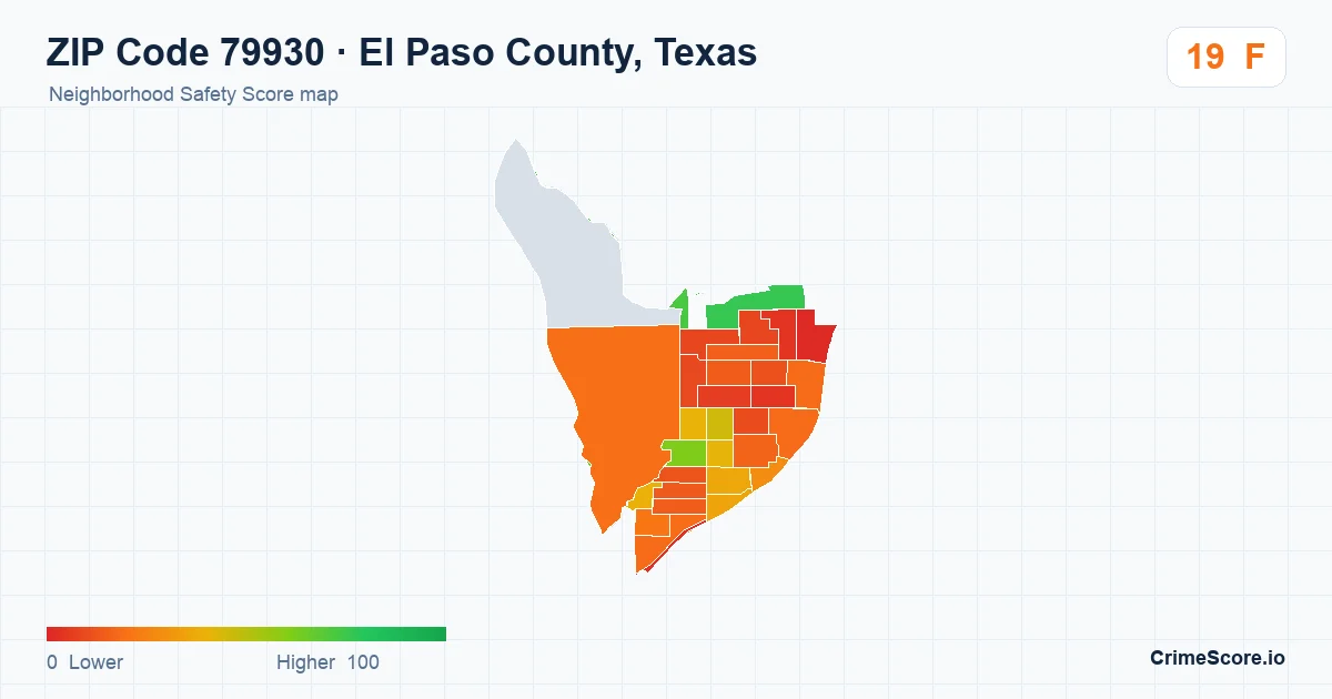 ZIP Code 79930 in El Paso County, Texas neighborhood Safety Score map