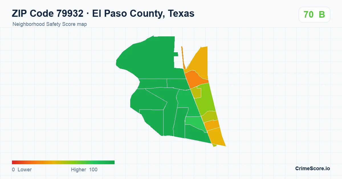 ZIP Code 79932 in El Paso County, Texas neighborhood Safety Score map