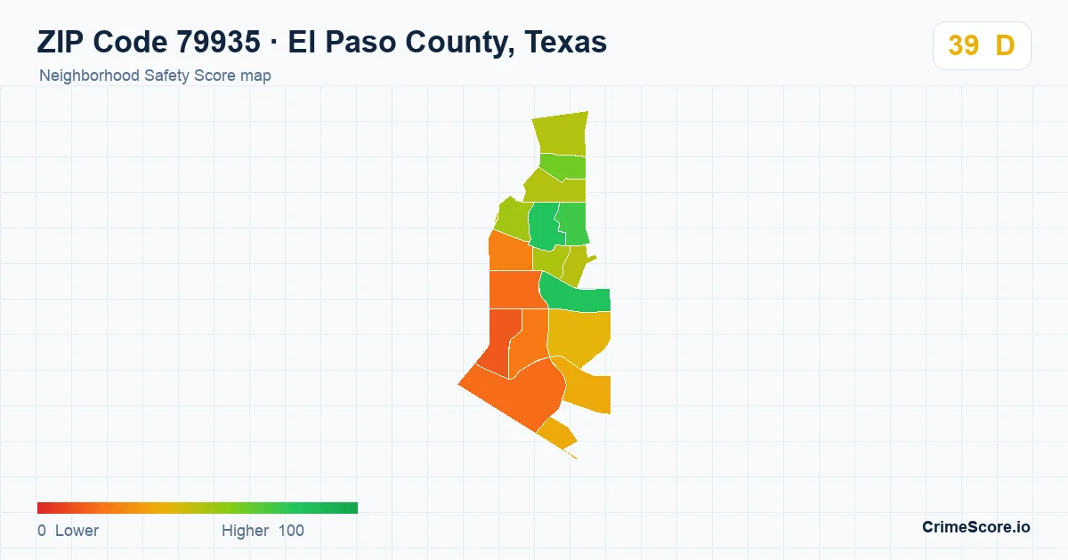 ZIP Code 79935 in El Paso County, Texas neighborhood Safety Score map