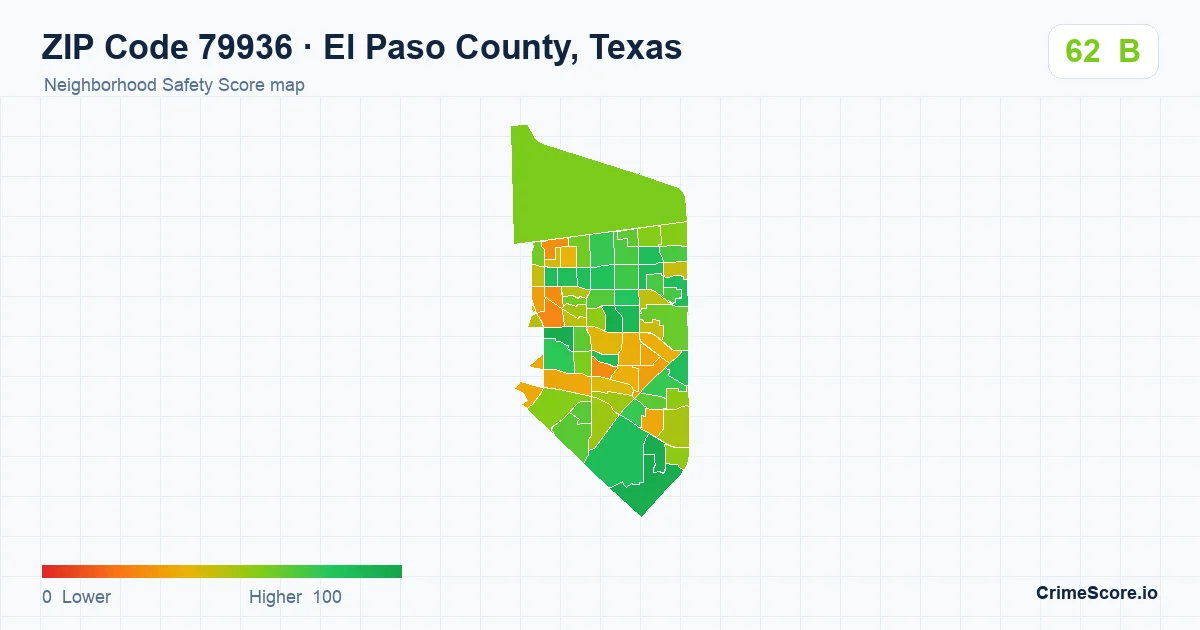 ZIP Code 79936 in El Paso County, Texas neighborhood Safety Score map